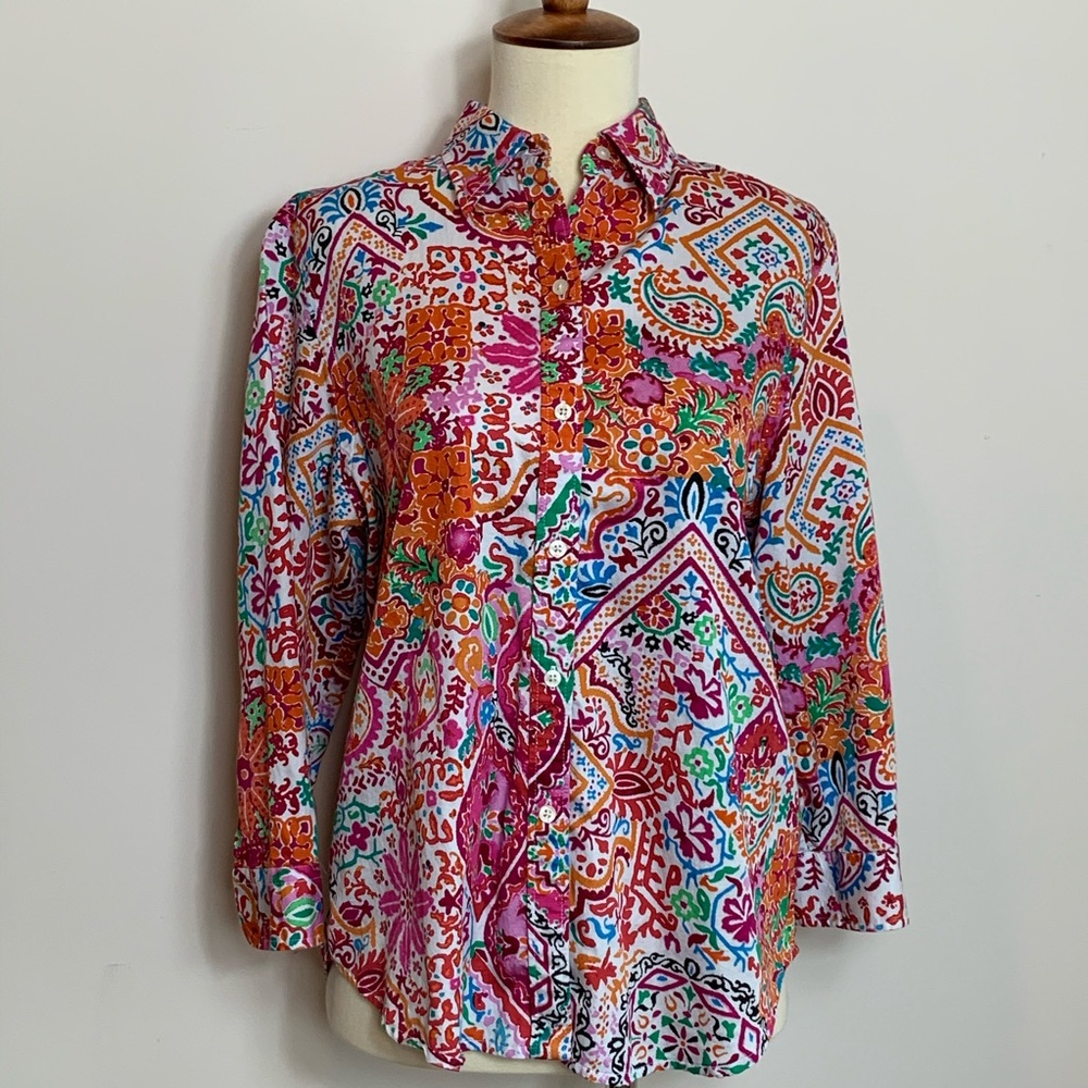 LAUREN Ralph Lauren Petite red orange print shirt
